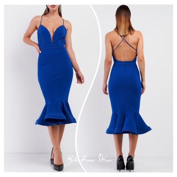 Lady in Royal Blue Mermaid Flare Tail Dress - Picture 3 of 6